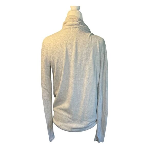 Mesh + Lace Draped Wrap Sweater Light Gray Soft Knit Top Long Sleeve V-Neck XS - Picture 4 of 7